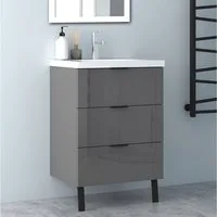 Aica Sanitär Waschtisch Badezimmerschrank Waschbecken mit Unterschrank Badmöbel Badschrank (Hängeschrank, mit Schrankfüße), 3 Schubladen mit Soft-Close Funktion, Waschbecken mit überlauf