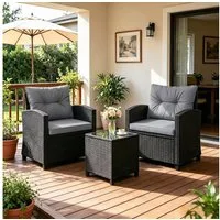 COSTWAY Balkonset, (3-tlg), Gartenmöbel Set Rattan mit Kissen, 2 Stühlen, Tisch