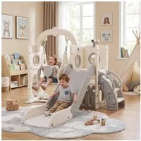 TLGREEN Rutsche 5-in-1 Kinderrutsche, Gartenrutsche Breite Stufen und Griffe, (Indoor und Outdoor Freistehende Rutsche), Kinderrutsche mit Schaukel, Klettergerüst, Spielplatz für Kleinkinder