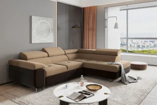Ecksofa Sofa JADE Stoff Monolith Dunkelbraun-Cappuccino mit Schlaffunktion Ot...