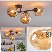 hofstein Deckenleuchte Deckenlampe aus Metall/Glas in Schwarz/Bernsteinfarben, Deckenleuchte im Retro/Vintage-Design (Schirme Ø 15 cm), 3 x E14