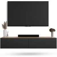 Planetmöbel TV-Schrank West TV-Board, Fernsehtisch 160 cm lang, TV-Lowboard (für Fernseher bis 75 Zoll, TV Schrank viel Stauraum, 1-St., sideboard hängend, Fernsehschrank 160 x 30 x 37,5 cm) gold eiche - anthrazit