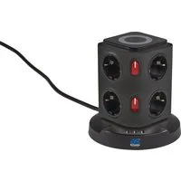as - Schwabe Tischsteckdosen mit Induktionsladefläche, IP20 Steckdosenleiste 8-fach (Ein- / Ausschalter, USB-Anschlüsse, Schalterbeleuchtung, Schutzkontaktstecker, Kabellänge 1,5 m), mit erhöhtem Berührungsschutz und Schalter
