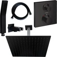 Hansgrohe und Jowi Duscharmatur Ecostat Square Thermostat Schwarz Regendusche Deckenanschluss (Unterputz-Duschsystem, Set) Thermostat