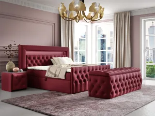 Boxspringbett Schlafzimmerbett ERNESTO Nr.4 140x200cm in Elisa Velvet Bordeau...