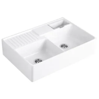 Villeroy und Boch Spülstein Doppelbecken 632392KG Ablaufgarnitur, Exzenterbetätigung, Resteschale, Snow White