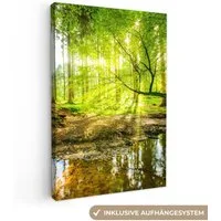 OneMillionCanvasses® Leinwandbild Wald - Landschaft - Wasser - Bäume - Sonne - Grün - Natur, Fotodruck (1 St), Leinwand Canvas Wandbild, Wanddekoration 20x30 cm