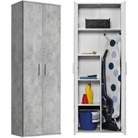 mokebo Mehrzweckschrank Der Lange (60x180 cm, mit Staubsaugerfach) Made in Germany, Besenschrank, Putzschrank, Flurschrank in Grau