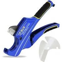 S&R Rohrschneider mit 2 Klingen, Ratschen-Rohrschere, Edelstahl-Klinge HRC 54, (1-tlg., + Ersatzklinge), für Kunststoff-Rohre bis 42 mm aus PVC, CPVC, PE-X, PE, PP-R