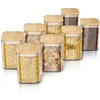 Arendo Aufbewahrungsbecher Glasbehälter-Set 8x 1,2 L Borosilikatglas mit Bambusdeckel, luftdicht, Borosilikatglas, Bambus, Silikon, (Vorratsbehälter-Set, 8-tlg., 8er Set), Hitzebeständig, umweltfreundlich, langlebig, mikrowellengeeignet