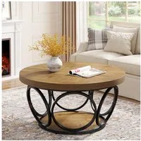 Tribesigns Couchtisch Runde Kaffeetisch Beistelltisch, Industrial 2-Tier-Kreis Holztisch, Bauernhaus Große Runde wohnzimmertisch, Moderne Braune Teetisch