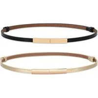 Zaewry Taillengürtel Schmaler Taillengürtel für Damen Ledergürtel Verstellbarer Dünner (2-St) Gürtel Skinny Retro Taillengürtel Klassisch Dekorativen Gürtel