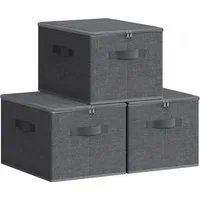 SONGMICS Aufbewahrungsbox Aufbewahrungsboxen, mit Deckel, faltbare Stoffbox mit Griffen, 3er Set, 40 x 30 x 25 cm, Vliesstoff