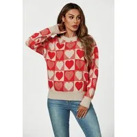 FS Collection Strickpullover Damen Strickpullover Herz-/Punktmuster – Weich & Warm – One Size (Einheitsgröße: UK 8–14 / EU 36–44, 2 Farben: Rot/Beige (Herz-Muster) und Hellblau/Weiß (Punkt-Muster) 56 % Viskose, 26 % Polyester, 18 % Wolle