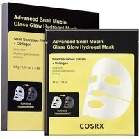 Cosrx Gesichtsmasken-Set Advanced Snail Mucin Glass Glow Hydrogel Mask – Intensiv hydratisierende Gesichtsmaske – 3er-Set (34 g), Tiefenwirksame Feuchtigkeit, Glass Skin-Finish, Anti-Aging