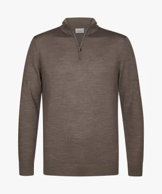 Profuomo - Taupefarbene Merino Half-zip taupe - Gr. - XXL