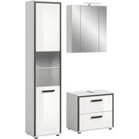 welltime Badmöbel-Set KAJO, 3-tlg. Badkombination, weiß hochglanz, inkl. Beleuchtung, (Set, 5-St., Set, best. aus: Hochschrank, WBU, Spiegelschrank, Beleuchtung), Bad-Kombination,Bad-Möbel,Badezimmer,Kombinationen,Kombi