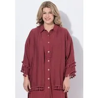 Ulla Popken Kurzjacke Kimonojacke Quasten-Borte offene Form 3/4-Arm