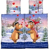 One Home Bettwäsche Elche Partner, Fleece, 4 teilig, kuschelig flauschig warm weich Winter