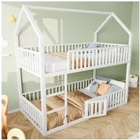 STILVORA Etagenbett mit Zaun, Kinderbett mit Dach&kleiner Tür