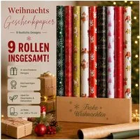Osma Geschenkpapier 9 Rollen Weihnachten 200x70 cm Muster Mix, Weihnachten (9St)