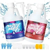 Bundviel Epoxidharz 256/128/70/64/35oz Epoxidharz Mit Härter Set,Epoxidharz Set Anfänger (17-St., mit Messbecher, Rührstab, Färbepulver, Pipette und Handschuhen), für DIY Schmuckherstellung,Handwerk,Holz,Aquarium