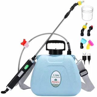 GOCHIFIX 2.1 Gallon Electric Sprayer 8L Portable Garden Sprayer With 7.4V Waterproof Handle 2000mAh Battery 4 Nozzles 6