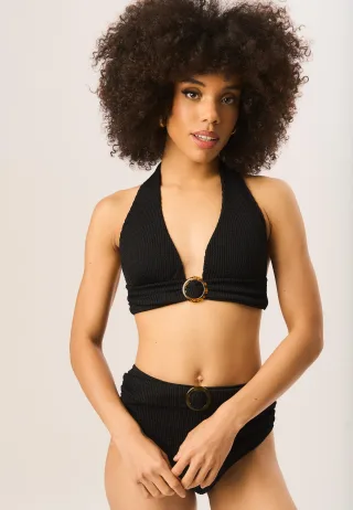 Strukturierte Unterhose mit hoher Taille und Ringgürtel-Detail