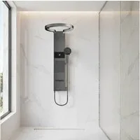 LuxaSteel Duschsystem Duschpaneel mit Regendusche, LED-Display & Taillenduschfunktion, 5 Strahlart(en), Komplett-Set, Regendusche mit Wasserfallauslass, internem Wasserkraftwerk & LED