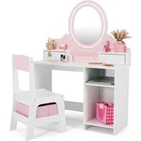 JOYLDIAS Schminktisch 2 in 1 Schminktisch Kinder mit Hocker und LED-Spiegel (1-St), Prinzessin Frisiertisch Schreibtisch mit Schublade, Regal und Körbchen