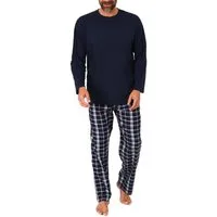 Normann Pyjama Herren Schlafanzug lang, Pyjama mit Flanell-Hose in Karo-Optik