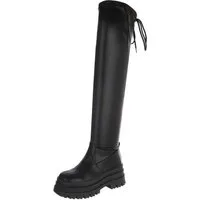 Ital-Design Knielange Stiefel mit robuster Sohle und Schnürverschluss Plateaustiefel (91154483) Blockabsatz Stiefel in Schwarz