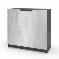 Vladon Kommode Logan (Kommode, mit 2 Türen), Schwarz matt/Beton Oxid Optik (82 x 78 x 37 cm)
