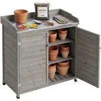 relaxdays Pflanztisch mit Unterschrank, grau