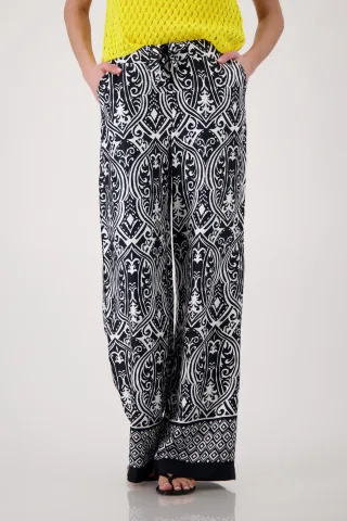 monari - Palazzo-Hose mit Ornament-Muster schwarz gemustert - Gr. - 36