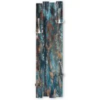 Kreative Feder Wandgarderobe Wand-Garderobe „Altes Holz Blau“ aus Holz, Shabby-Chic, ca. 100 x 30 cm, mit 4 Haken, außergewöhnlich, modern