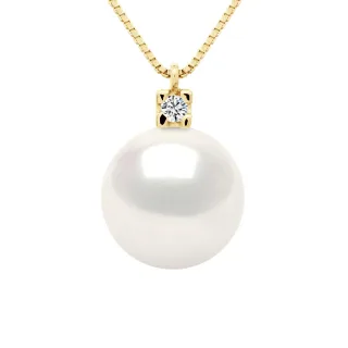Halskette Schmuck 0,02 ct Gelbgold und echte Süßwasser-Zuchtperle rund 10-11 mm