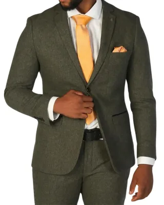 Olivgrüner Herrenblazer aus Wollmischung und Tweed