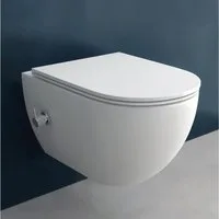 Alpenberger Dusch-WC Hänge WC mit Bidet Funktion, Tiefspül WC Spülrandlos mit WC Sitz, Wand WC, Bidet Toilette mit seitlich angebrachter Armatur