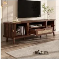 HAUSS SPOLE TV-Schrank mit Massivholztüren,Lowboard TV-Regal mit Schubladen,handgeflochten (Packung, 1-St., Massivholztüren, Landhausstil-Aufbewahrung mit niedriger Frontblende) mit einer Schublade und zwei Schiebetüren