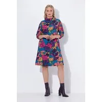 Ulla Popken Jerseykleid Punto-Kleid Blüten Stehkragen 3/4-Arm Taschen