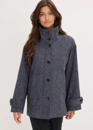 bonprix Lange Cabanjacke in Wolloptik, grau, Gr.50, Mit Taschen und hohem Kragen
