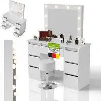 Juskys Schminktisch Talea (3-St), LED-Beleuchtung, 3 Helligkeitsstufen, modern, 7 Schubladen, Stauraum