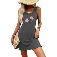 PYLIKE Unterkleid Damen lockeres Sommerkleid mit Blumen Print – T-Shirt Tank Strandkleid Bequem für Freizeit und Büro,Strandurlaub