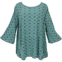 Guru-Shop Longbluse Tunika mit Trompetenärmeln für starke Frauen,.. Festival, Ethno Style, Hippie, alternative Bekleidung
