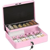 relaxdays Geldkassette mit Euro Münzzählbrett, Pink