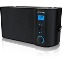 Arendo Toaster Langschlitz, Edelstahl, Display mit Restzeitanzeige, Krümelschublade, 2 lange Schlitze, für 4 Scheiben, 1500 W, Defrost Funktion, Wärmeisolierendes Gehäuse, mit Brötchenaufsatz