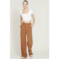 fashionshowcase Palazzohose Damen Stoffhose Marlenehose mit elastischem, hohem Bund knitterfrei, weites Bein, elastischer Bund