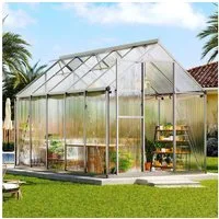 AMERLIFE Gewächshaus mit Schnellmontage & Aluminiumrahmen, 2 Belüftungsfenster, BxTxH: 303 x 181 x 195 cm, 181×303×195 cm, 10 m³ Volumen, UV-beständig & wetterfest