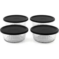 Pasabahce Schale Frezya Aufbewahrungsbehälter mit grauem Deckel 330 ml - 4er Set, (Packung, 8-tlg)